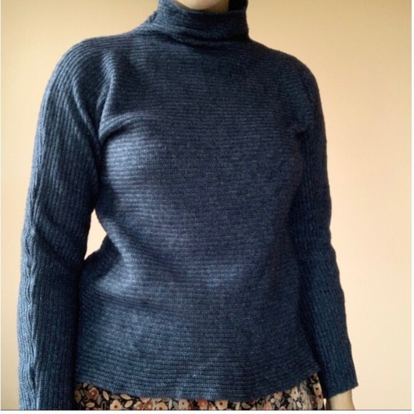 BENEDETTA B. Wool/Cashmere Blend Mock Neck Blue Sweater - Picture 1 of 14
